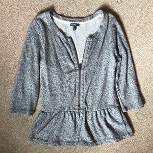💛 Grey Knit Peplum Zip Cardigan